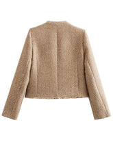 Load image into Gallery viewer, Luxury Camel Raw Hem Pocketed Round Neck Jacket Edgy &amp; Casual Lightweight Outerwear
