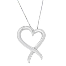 Load image into Gallery viewer, .925 Sterling Silver Open Heart-Shaped Awareness Ribbon Pendant Necklace
