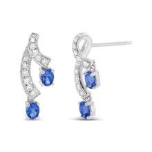Load image into Gallery viewer, 14K White Gold 4x3MM Oval Shaped Natural Blue Tanzanite Gemstone and 1/5 Cttw Diamond Double 3/4" Inch Drop Stud Earrings (H-I Color, VS1-VS2 Clarity)
