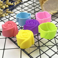Load image into Gallery viewer, 10pcs Rose Mold  Food Grade Silicone Mini Cupcake Cake Tool Muffin Cookie Baking Molds Chocolate Soap Pastry Decorating Set Reusable And Non-stick Mini Size Silicone Baking Cups Muffin Cups Mini Cupcake Liners Mini Chocolate Holders
