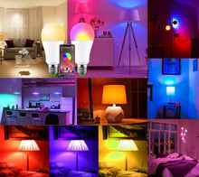 Load image into Gallery viewer, 110V 220V Bluetooth E27 RGBW LED Bulb Lights 5W 10W 15W RGB Lampada Changeable Colorful RGBWW LED Lamp With Remote+Memory Mode  Smart Light Bulbs, RGBCW Color Changing Light Bulb Dimmable, 7W A19 led Bulb 60W Equivalent, Smart Bulbs That Work
