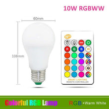 Load image into Gallery viewer, 110V 220V E27 RGB LED Bulb Lights 5W 10W 15W RGB Lampada Changeable Colorful RGBW LED Lamp With IR Remote Control+Memory Mode RGB LED Light Bulbs, 10W LED Color Changing Light Bulb with Remote Control
