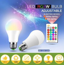 Load image into Gallery viewer, 110V 220V E27 RGB LED Bulb Lights 5W 10W 15W RGB Lampada Changeable Colorful RGBW LED Lamp With IR Remote Control+Memory Mode RGB LED Light Bulbs, 10W LED Color Changing Light Bulb with Remote Control
