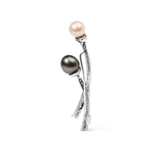 Load image into Gallery viewer, 18K White Gold 3/5 Cttw Diamond and Cultured South Sea Black and White Pearl Brooch Pin (H-I Color, VS1-VS2 Clarity)

