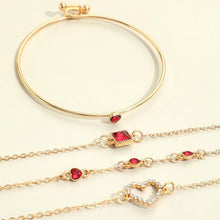 Load image into Gallery viewer, 4pcs Rhinestone Alloy Bracelet Set – Minimalist Heart &amp; Square Design
