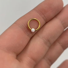 Load image into Gallery viewer, 16G 5/16 3mm White Synthetic Opal Gold IP Steel BCR Captive Ring
