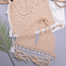 Load image into Gallery viewer, Bikini Set Woman Crochet Shell Tassel Bikini Top And Seashell Beach Skirt Lace See Through Bikini Women Beach Summer 2 Piece Outfits Crochet Mesh Bikini Top and Skirt Set
