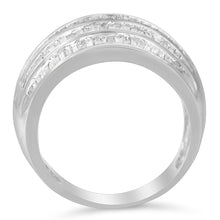 Load image into Gallery viewer, .925 Sterling Silver 1.0 Cttw Baguette-Cut Diamond 6-Row Channel Set Domed Tapered Cocktail Fashion Ring (H-I Color, I2-I3 Clarity) - Size 6-1/2
