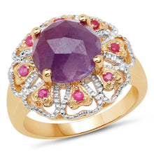 Load image into Gallery viewer, 14K Yellow Gold Plated 5.55 Carat Genuine Pink Sapphire &amp; Ruby .925 Sterling Silver Ring
