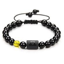 Load image into Gallery viewer, 12 Couple Bracelet Black Stone Bracelets For Women Men Braided Bracelet Natural Stone Zodiac Star Sign Bracelet For Couple Natural Black Stone Bead Bracelet For Men Women
