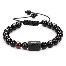 Load image into Gallery viewer, 12 Couple Bracelet Black Stone Bracelets For Women Men Braided Bracelet Natural Stone Zodiac Star Sign Bracelet For Couple Natural Black Stone Bead Bracelet For Men Women
