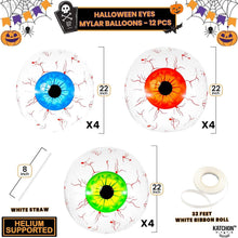 Load image into Gallery viewer, 12-Pack: 22 Inch Halloween Eyeball Balloons
