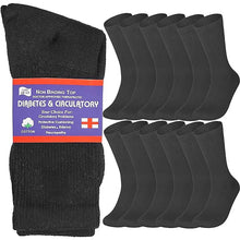Load image into Gallery viewer, 12-Pairs: Cotton Non-Binding Diabetic and Circulatory Crew Socks
