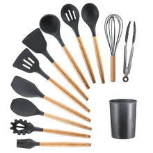 Load image into Gallery viewer, 12-Piece: Wood Handle Silicone Kitchenware
