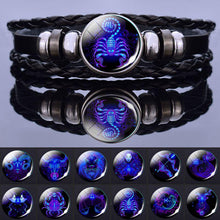 Load image into Gallery viewer, 12 Zodiac Signs Charm Bracelet Men Women Fashion Multilayer Weave Leather Charms 12 Twelve Constellations PU Leather Bracelet Braided Punk Zodiac Sign Bangle
