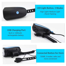 Load image into Gallery viewer, 1200mAh Rechargeable Bike Headlight with Horn
