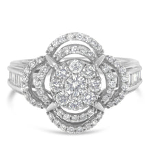 Load image into Gallery viewer, 14K White Gold 1.0 Cttw Round &amp; Baguette Cut Diamond Floral Cluster Quatrefoil Channel Set Band Cocktail Statement Ring (H-I Color, SI2-I1 Clarity) - Size 6-3/4
