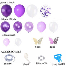 Load image into Gallery viewer, 124 Pcs Garland Arch Kit White Purple Latex Metallic Balloons With Paper Butterfly For Women Birthday Baby Shower Wedding Party Decorations
