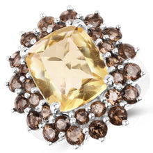 Load image into Gallery viewer, 8.95 Carat Genuine Citrine and Smoky Quartz .925 Sterling Silver Ring
