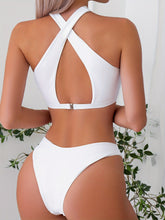 Load image into Gallery viewer, Bikini Criss Cross Neck 2 Piece High Cut Flattering Swimsuit for Women – Elegant Solid Color Bikini Set with Stretchy Cross Strap Detailing – Comfortable and Stylish Swimwear for Poolside Lounging Beach Days &amp; Summer Vacations
