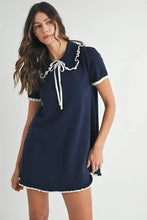 Load image into Gallery viewer, Ruffle Trimmed Collar Fine Knit Mini Dress For Women – Ruffle Mini Dress, Fine Knit Dress, Collar Dress, Feminine Mini Dress, Chic Knit Dress

