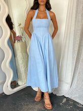 Load image into Gallery viewer, Black Ruched Halter Neck Midi Dress Sleek &amp; Sophisticated Dress For Women

