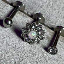 Load image into Gallery viewer, 16G 5/16 White Faux Opal Flower Labret Set of 3
