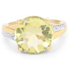 Load image into Gallery viewer, 14K Yellow Gold Plated 9.26 Carat Genuine Lemon Topaz Buff Top and White Diamond Brass Ring
