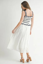 Load image into Gallery viewer, Crochet Stripe Knit Eyelet Mix Midi Dress – Crochet Midi Dress, Stripe Knit Dress, Eyelet Mix Dress, Trendy Midi Dress, Versatile Midi Dress
