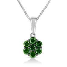Load image into Gallery viewer, .925 Sterling Silver 1/2 Cttw Prong Set Treated Green Diamond Floral Cluster 18" Pendant Necklace (Green Color, I1-I2 Clarity)
