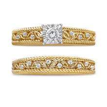 Load image into Gallery viewer, 14K Yellow Gold Plated .925 Sterling Silver 1/5 Cttw Diamond Art Deco Style Engagement Ring Bridal Set (I-J Color, I3 Clarity) - Ring Size 7
