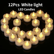Load image into Gallery viewer, 12Pcs New Battery Operated LED Tea Lights Candles  Realistic and Bright Flickering Bulb Battery Operated Flameless LED Tea Light for Seasonal and Festival Celebration Home Decoration Flameless  birthday Decorations Party Supplies

