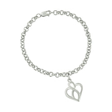 Load image into Gallery viewer, .925 Sterling Silver Open Heart with Center Vertical Infinity Chain Charm Bracelet - Size 7"
