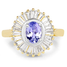 Load image into Gallery viewer, 14K Yellow Gold Plated 2.16 Carat Genuine Tanzanite &amp; White Topaz .925 Sterling Silver Ring
