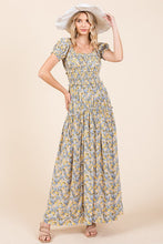 Load image into Gallery viewer, New Summer Flower Print Puff Sleeve Gathered Maxi Dress – Romantic and Feminine Floral Dress with Dramatic Sleeves
