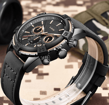 Load image into Gallery viewer, Men's Waterproof Watch With Chronometers Date Display Gold Detail Excellent Background Perfect Gift
