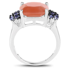 Load image into Gallery viewer, 6.18 Carat Genuine Peach Moonstone and Tanzanite .925 Sterling Silver Ring
