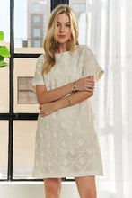 Load image into Gallery viewer, Applique Round Neck Short Sleeve Shift Dress – Timeless &amp; Elegant Round Neck Shift Dress with Sophisticated Applique Detailing for Versatile Day-to-Night Wear

