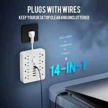 Load image into Gallery viewer, 14-in-1 Power Strip With 4 USB Outlets, 2 Type-C Outlet and 8 AC Socket Outlets
