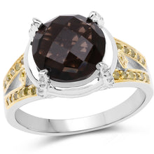 Load image into Gallery viewer, 3.28 Carat Genuine Smoky Quartz, Yellow Diamond &amp; White Diamond .925 Sterling Silver Ring
