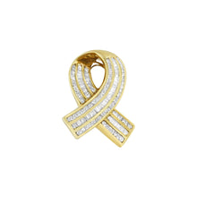 Load image into Gallery viewer, 14K Yellow Gold 2 5/8 cttw Channel Set White Diamond Awareness Ribbon Pendant Necklace (G-H Color, VS1-VS2 Clarity) - NO CHAIN
