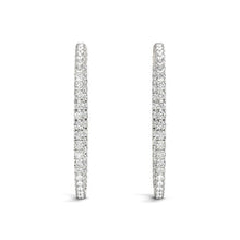 Load image into Gallery viewer, 14k White Gold Diamond Hoop Earrings with Shared Prong Setting (2 cttw)
