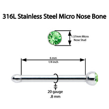 Load image into Gallery viewer, 20G Stainless Steel Green Gem Micro Nose Bone
