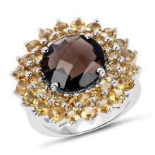 Load image into Gallery viewer, 8.56 Carat Genuine Smoky Quartz &amp; Citrine .925 Sterling Silver Ring
