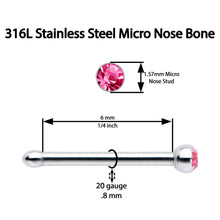 Load image into Gallery viewer, 20G Stainless Steel Pink Gem Micro Nose Bone
