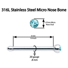 Load image into Gallery viewer, 20G Stainless Steel Aqua Gem Micro Nose Bone
