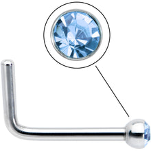 Load image into Gallery viewer, 20G Stainless Steel Light Blue Gem Micro Nose Ring L-Shaped
