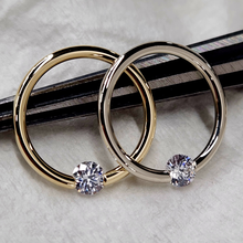 Load image into Gallery viewer, 16G 3/8 Solid 14k Yellow Gold 3mm Clear Cubic Zirconia Tension Captive Ring

