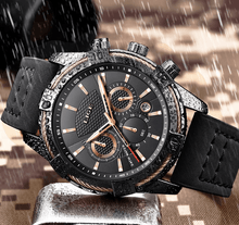 Load image into Gallery viewer, Men's Waterproof Watch With Chronometers Date Display Gold Detail Excellent Background Perfect Gift
