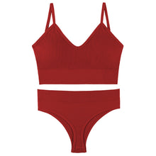 Load image into Gallery viewer, Women Seamless Bra Top Fitness Swimwear Push Up Exercise Bikini For Women 2 Pieces Ribbed Seamless Yoga Bikini Sets Sports Bra And Underwear Set 2 Piece High Waist Summer Bikini
